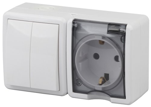 Блок накладной Эра Эксперт розетка 1-м.+выключатель 2-кл. IP54 белый картинка